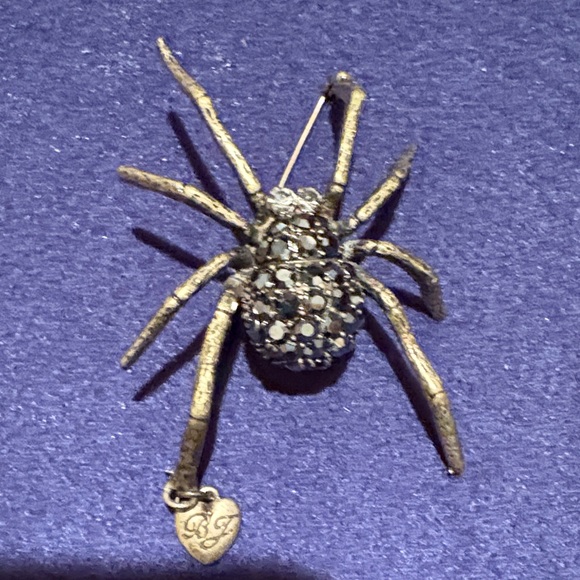 Betsey Johnson Accessories - Betsey Johnson Spider Brooch Pin with Rhinestones and Heart Charm